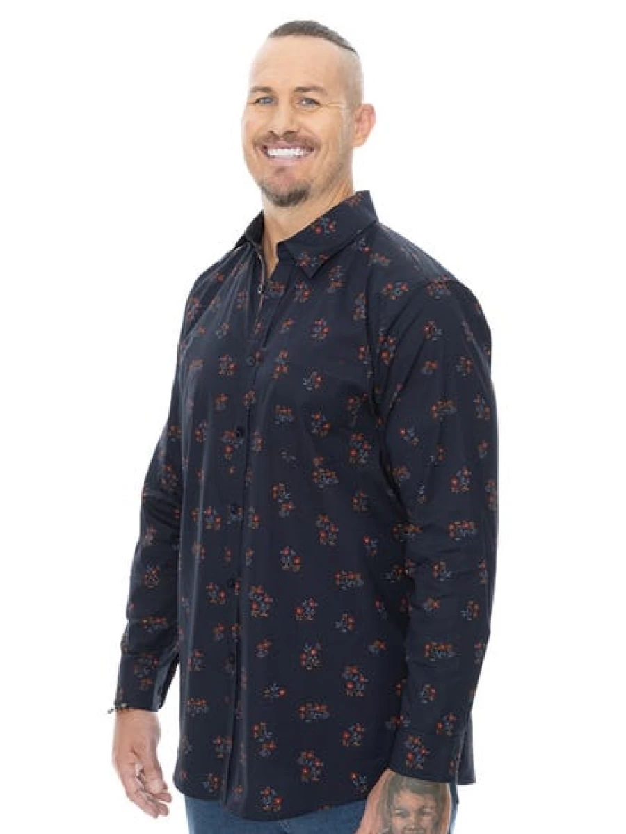 Built N Fit Men's Navy Floral Long Sleeve Shirt for Big & Tall Sizes