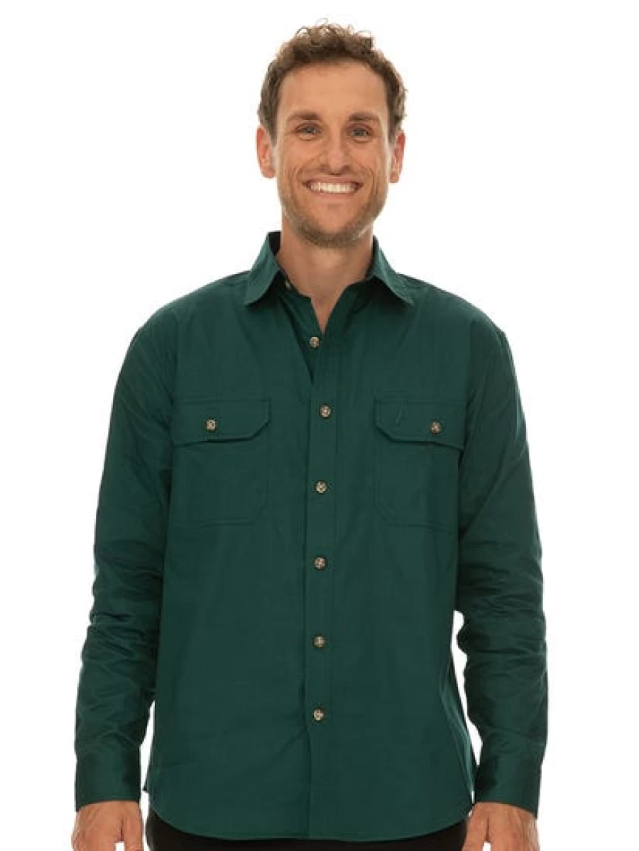Men's Outdoor Green Shirt - Full Placket Button-Up by Traders Country