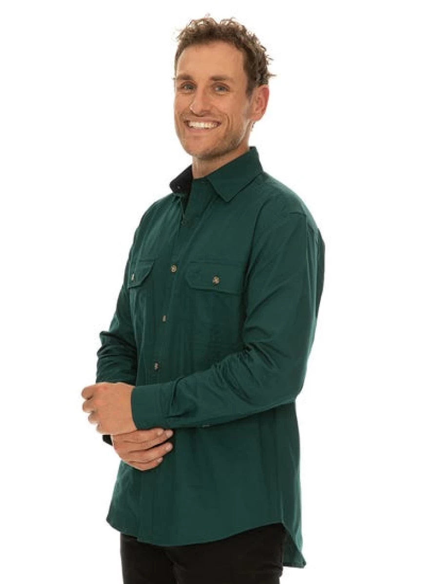 Men's Outdoor Green Shirt - Full Placket Button-Up by Traders Country
