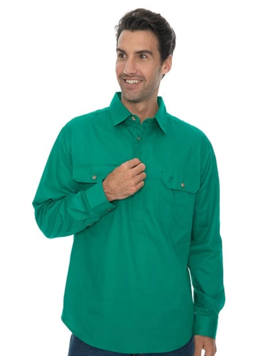 Men's Outdoor Green Quarter Placket Shirt by Traders Country - Durable & Comfortable Hiking Shirt
