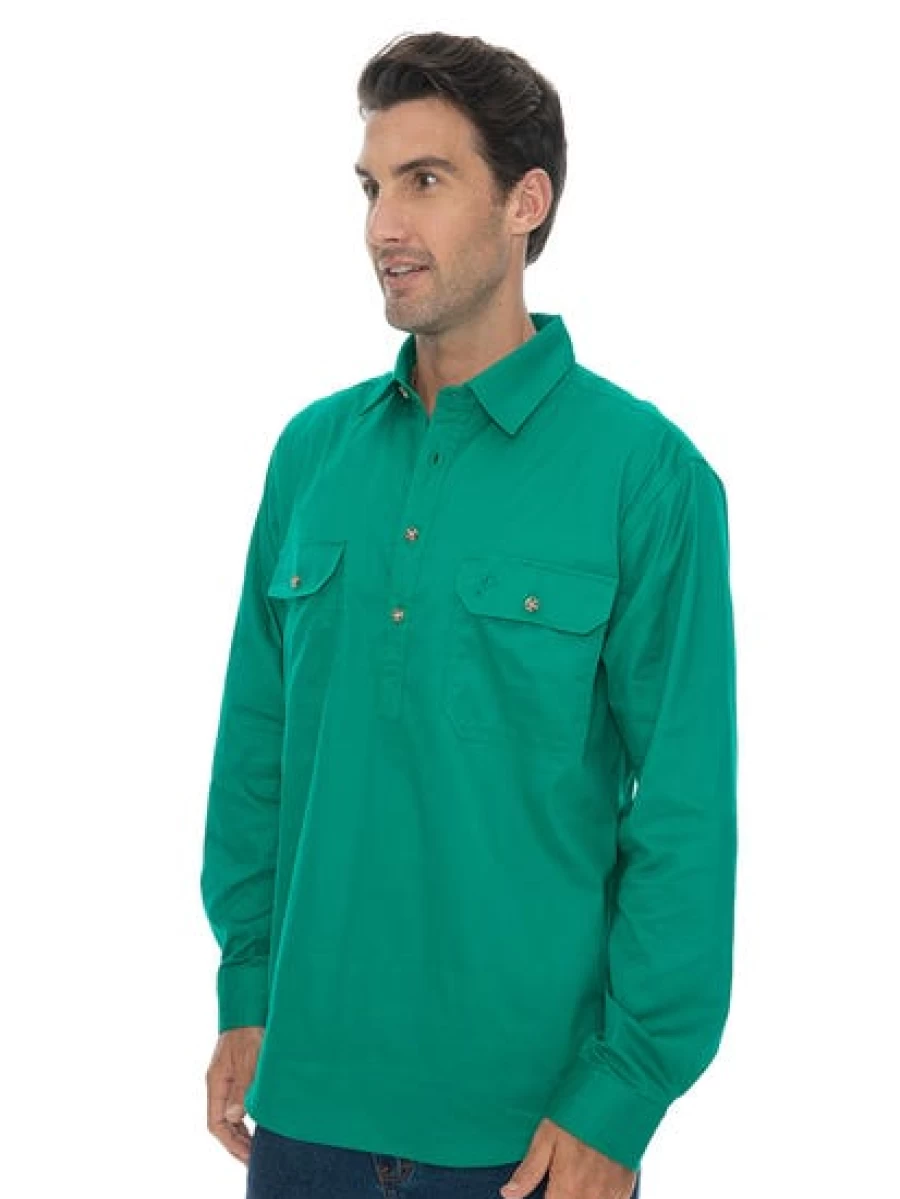 Men's Outdoor Green Quarter Placket Shirt by Traders Country - Durable & Comfortable Hiking Shirt