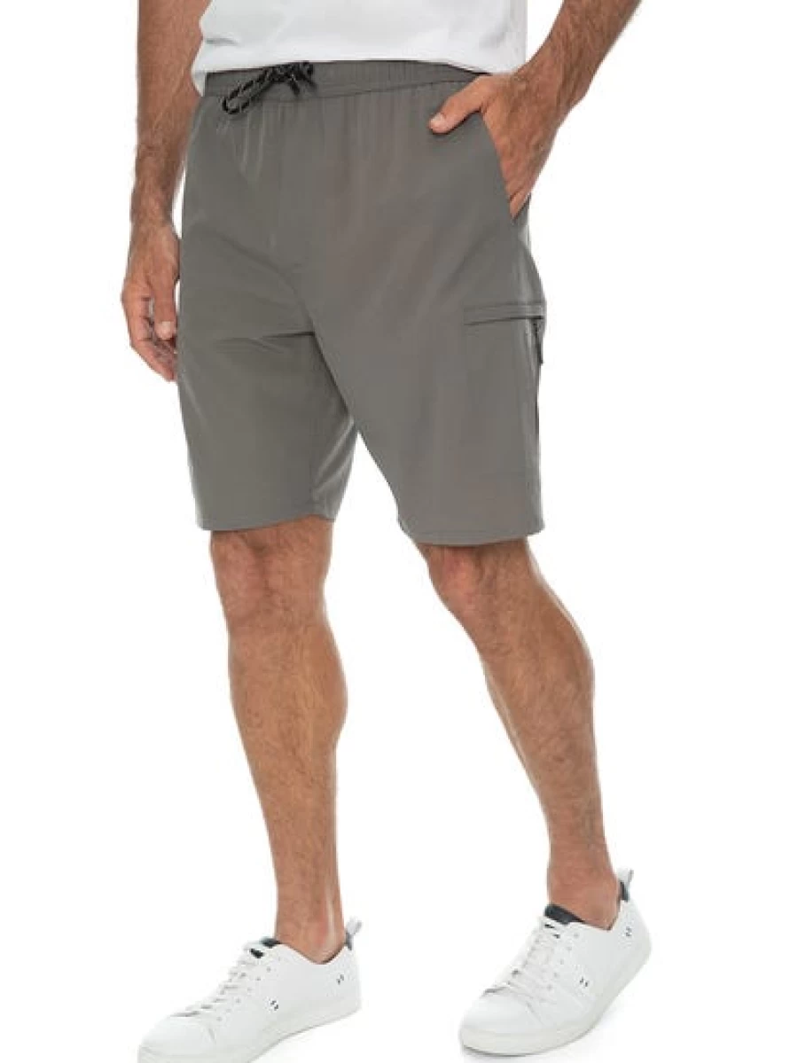 Men's Elliotts Grey Cube Print Cargo Shorts with Elastic Waistband