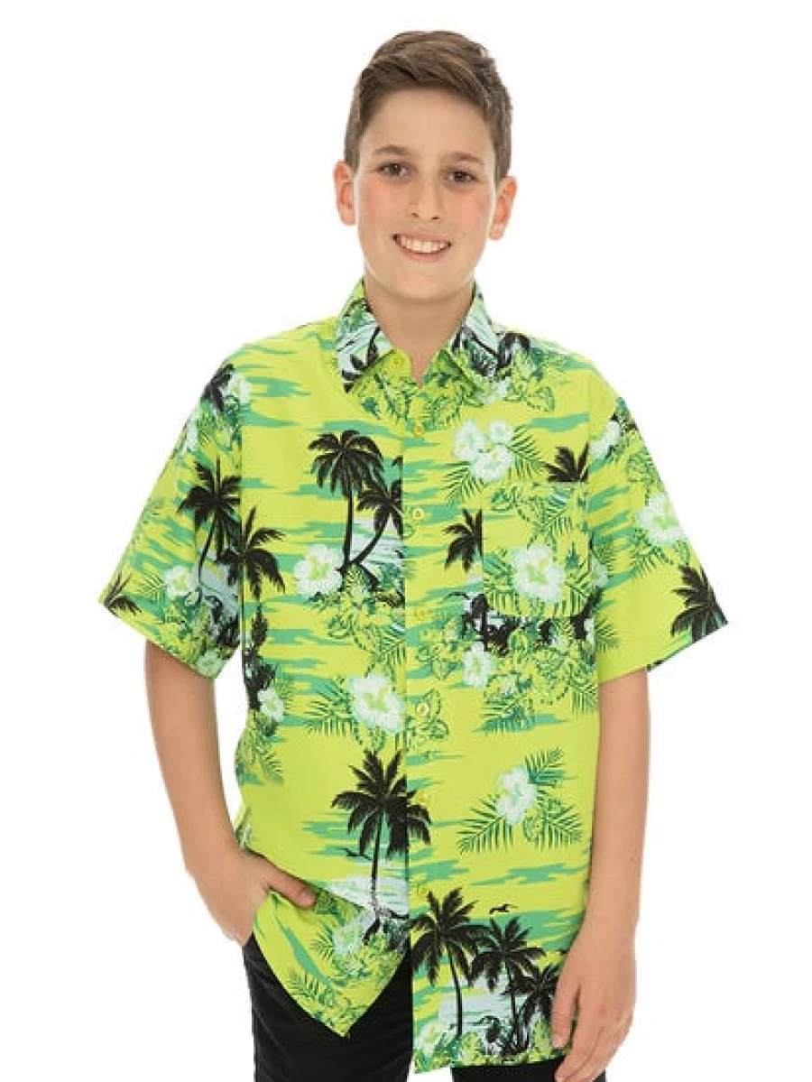 Lowes Kids Hawaiian Shirt - Tropical Lime Print Short Sleeve Shirt for Boys and Girls