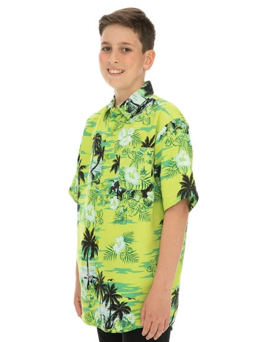 Lowes Kids Hawaiian Shirt - Tropical Lime Print Short Sleeve Shirt for Boys and Girls