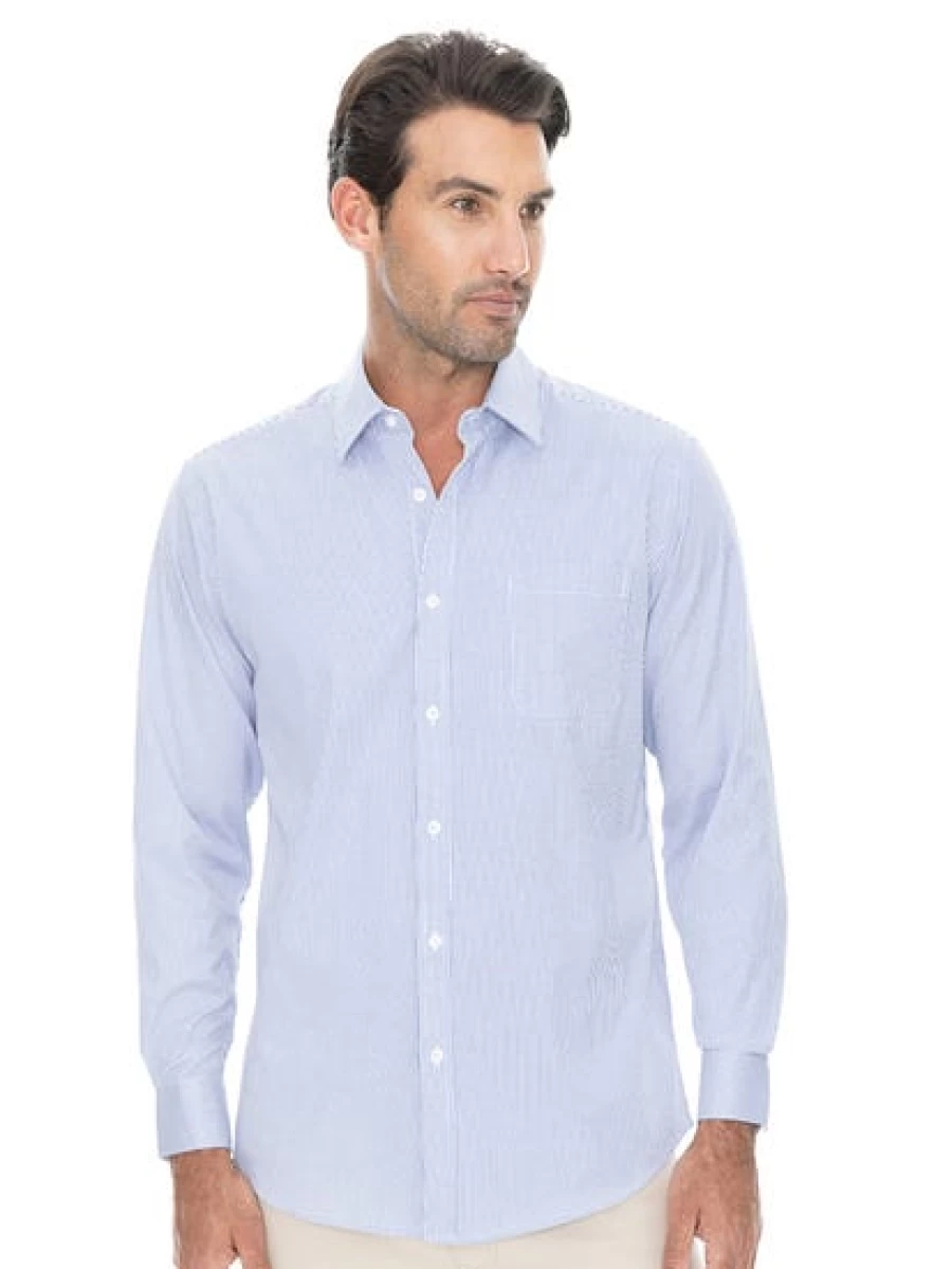 Men's Manhattan Blue & White Striped Business Shirt - Classic Formal Wear