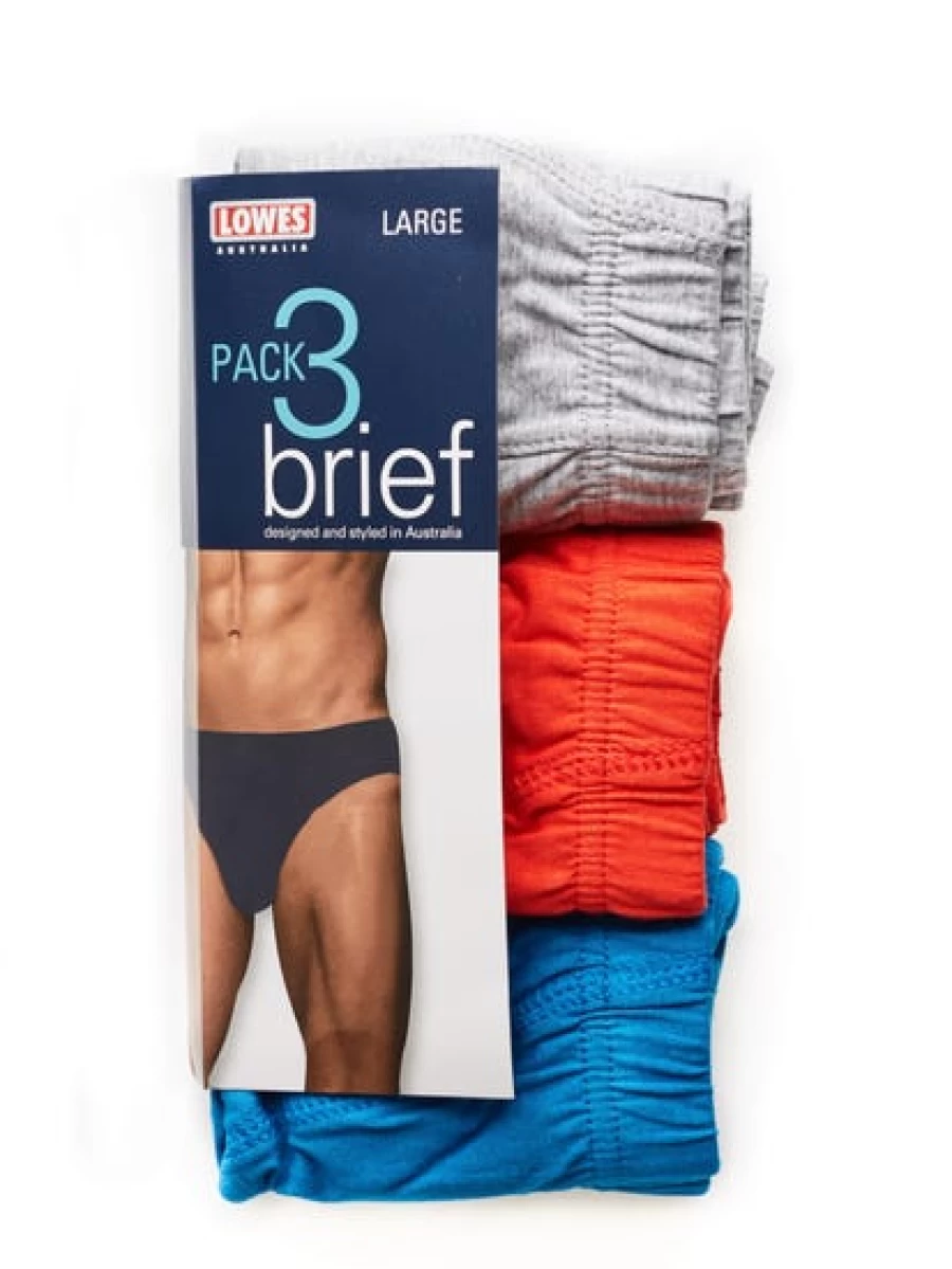 Lowes Men's 3 Pack Bright Briefs - Soft Cotton Underwear for Comfort & Durability
