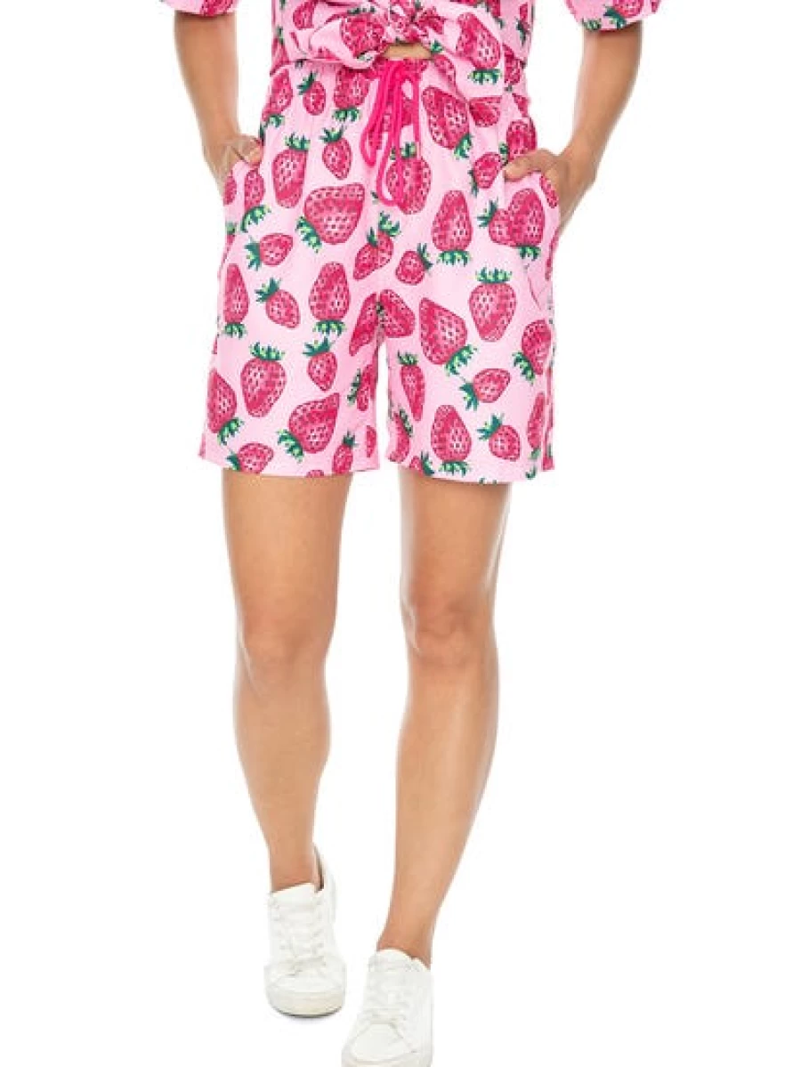 Pacifica Men's Pink Strawberry Print Party Shorts - Unisex Matchy Style