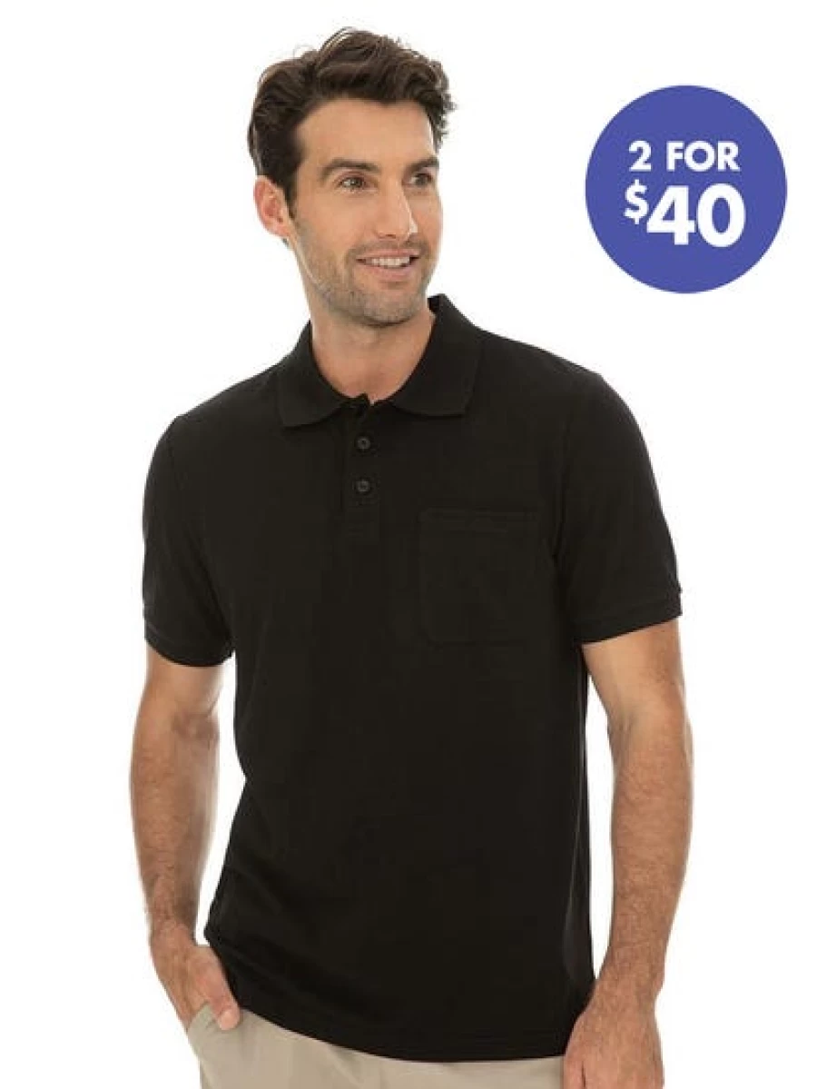 Lowes Men's Stretch Cotton Polo Shirt - Comfortable Black Polo for Men