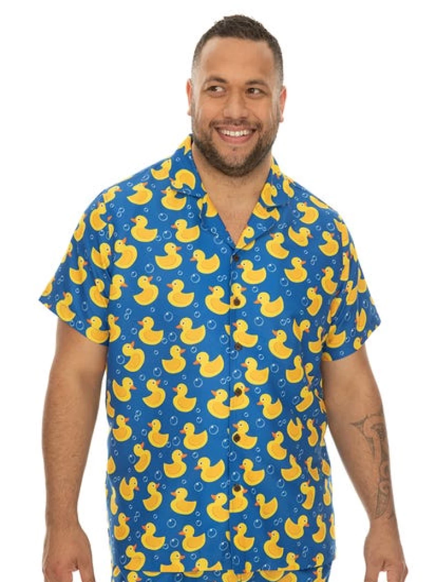 Riley Adams Men's Big & Tall Short Sleeve Novelty Party Shirt with Rubber Ducky Print