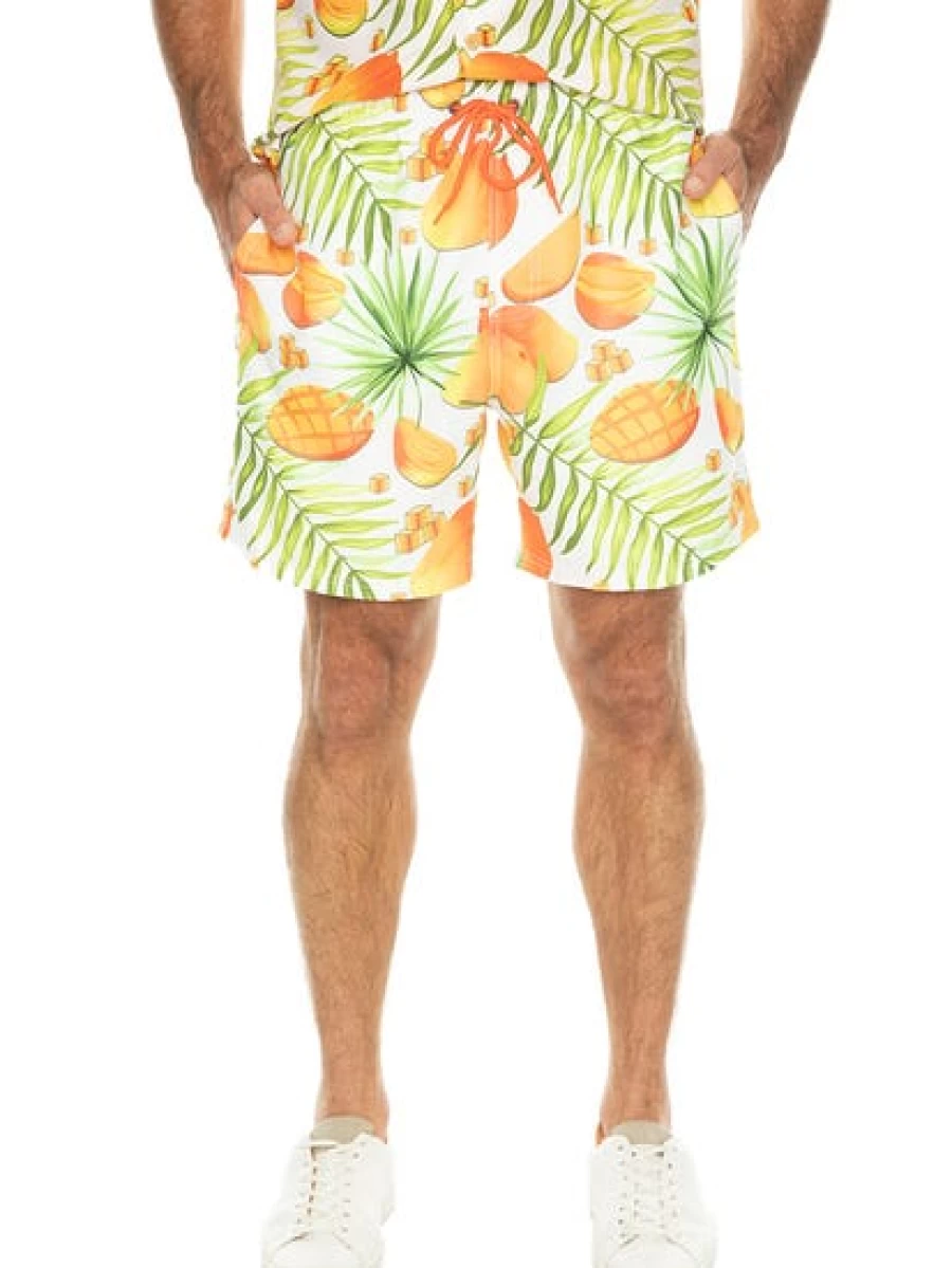 Riley Adams Men's Mango Print Swim Shorts - Quick Dry Beach Shorts for Men