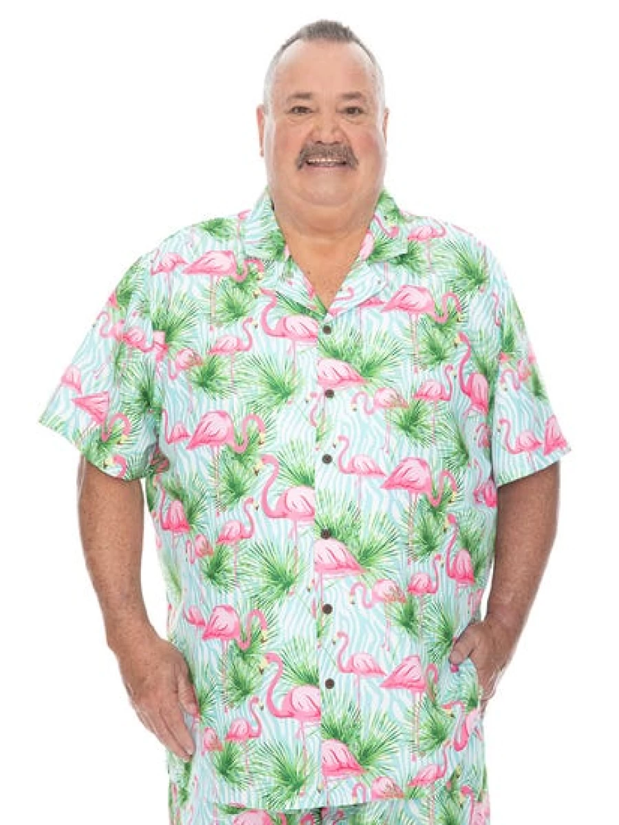 Riley Adams Men's Flamingo Print Short Sleeve Party Shirt for Big & Tall