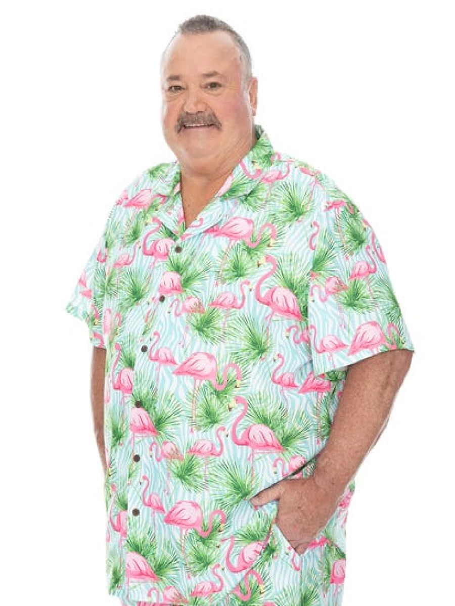 Riley Adams Men's Flamingo Print Short Sleeve Party Shirt for Big & Tall