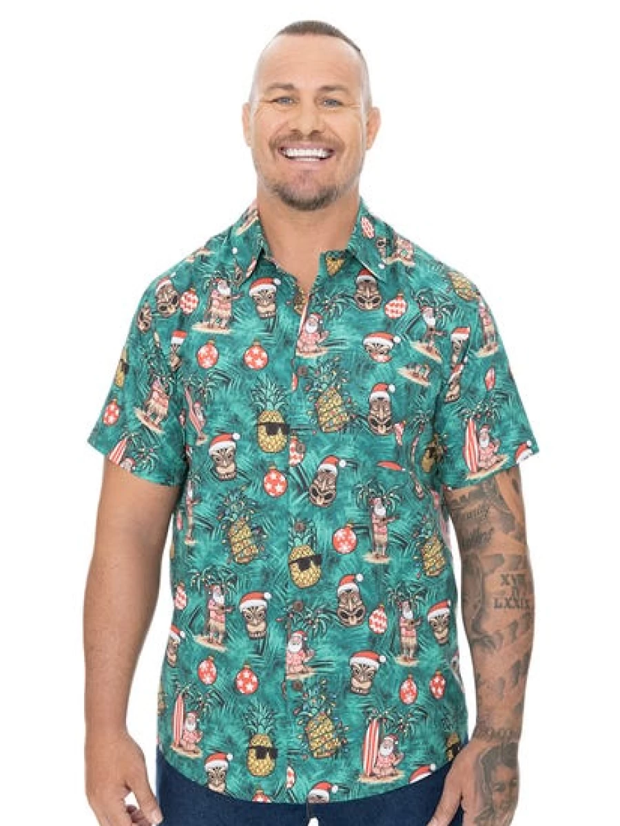 DBK Men's Big & Tall Christmas Hawaiian Shirt - Holiday Aloha Print Shirt for Men