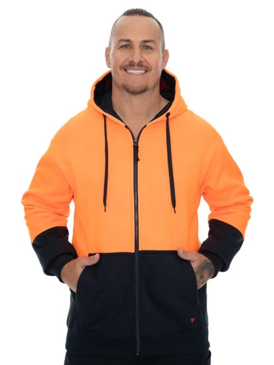 Men's Traders High Visibility Zip Hoodie - Orange & Navy Safety Workwear