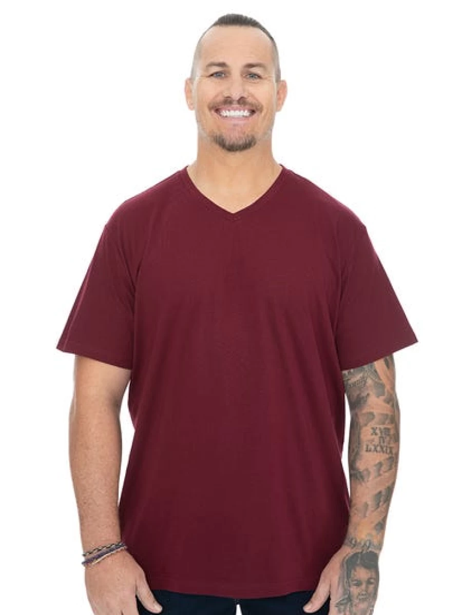 DBK Men's Burgundy V-Neck T-Shirt - Built N Fit Plain Casual Tee