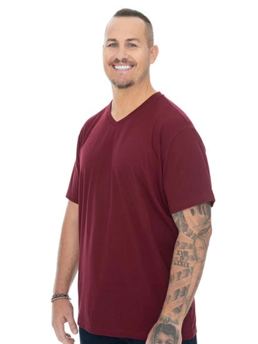 DBK Men's Burgundy V-Neck T-Shirt - Built N Fit Plain Casual Tee