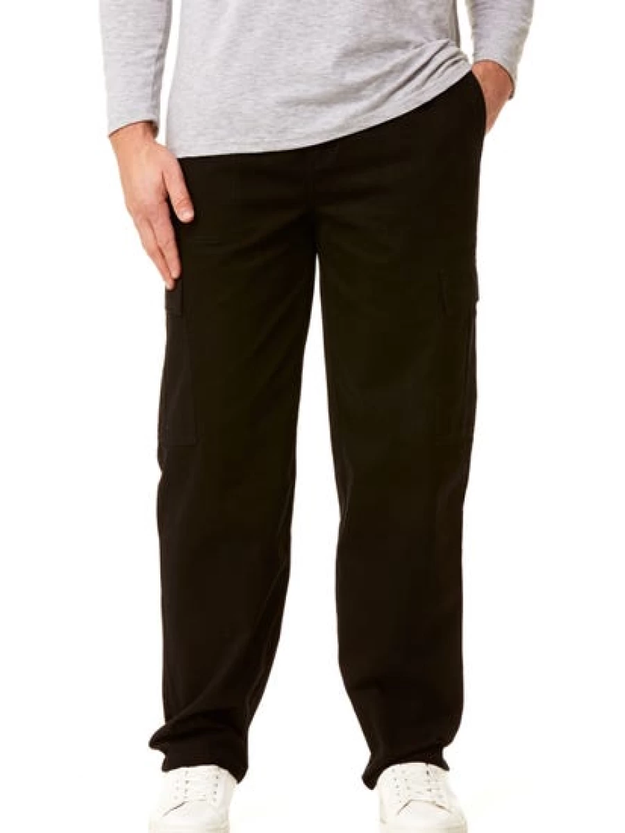 Street Men's Black Cotton Cargo Pants with Elastic Waist - Comfortable & Stylish