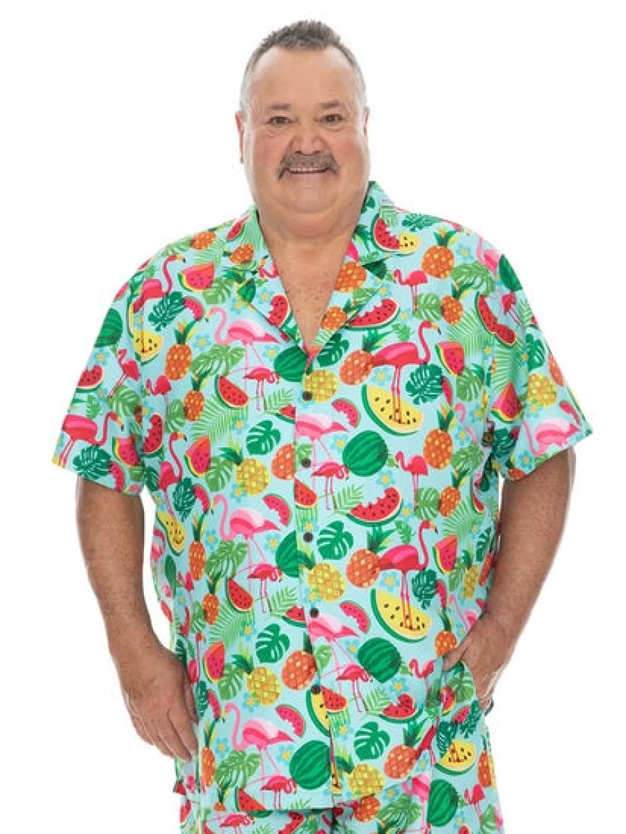 DBK Men's Fruity Flamingo Print Big & Tall Short Sleeve Party Shirt