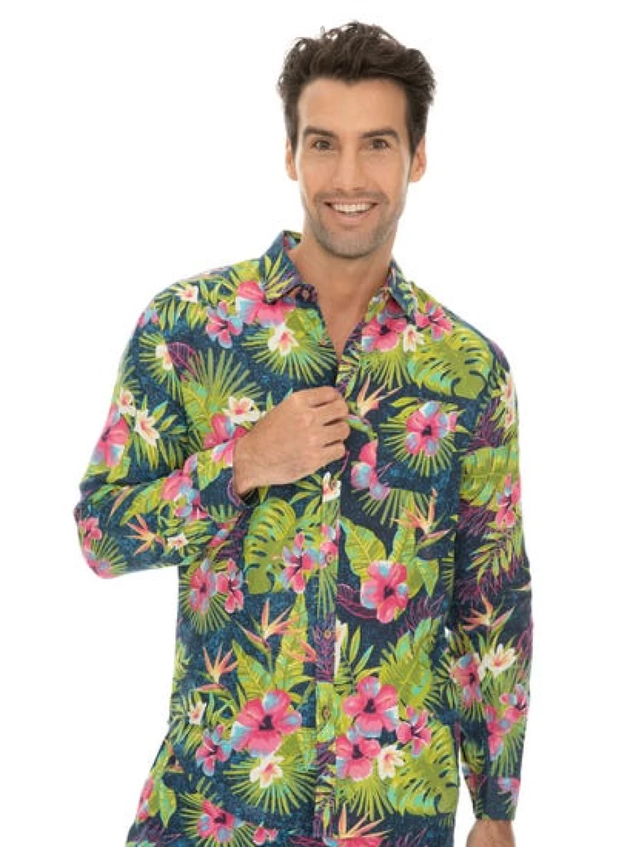 Riley Adams Men's Navy Blue Floral Print Linen Casual Shirt
