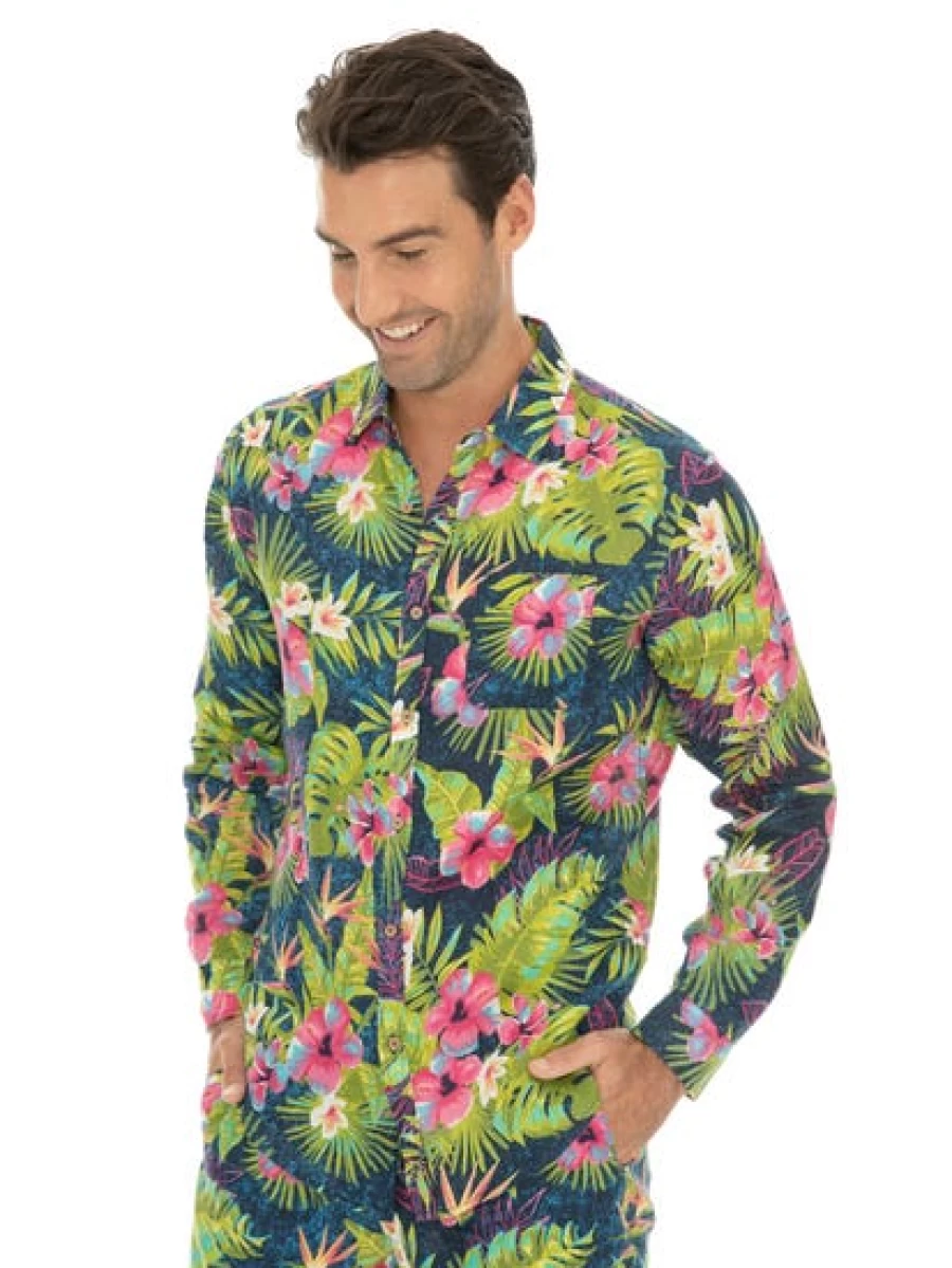 Riley Adams Men's Navy Blue Floral Print Linen Casual Shirt