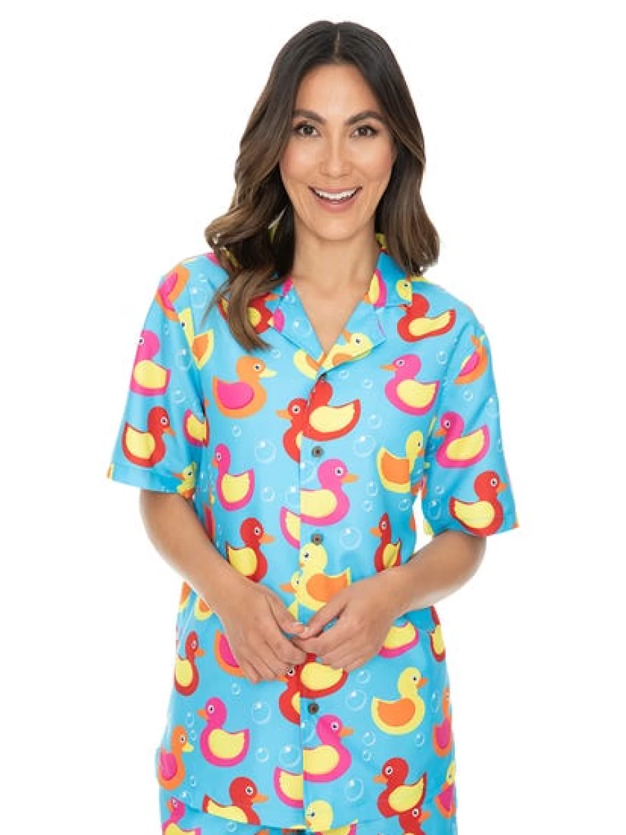 Pacifica Unisex Short Sleeve Party Shirt with Fun Duck Print - Multi Color Casual Top for Men & Women