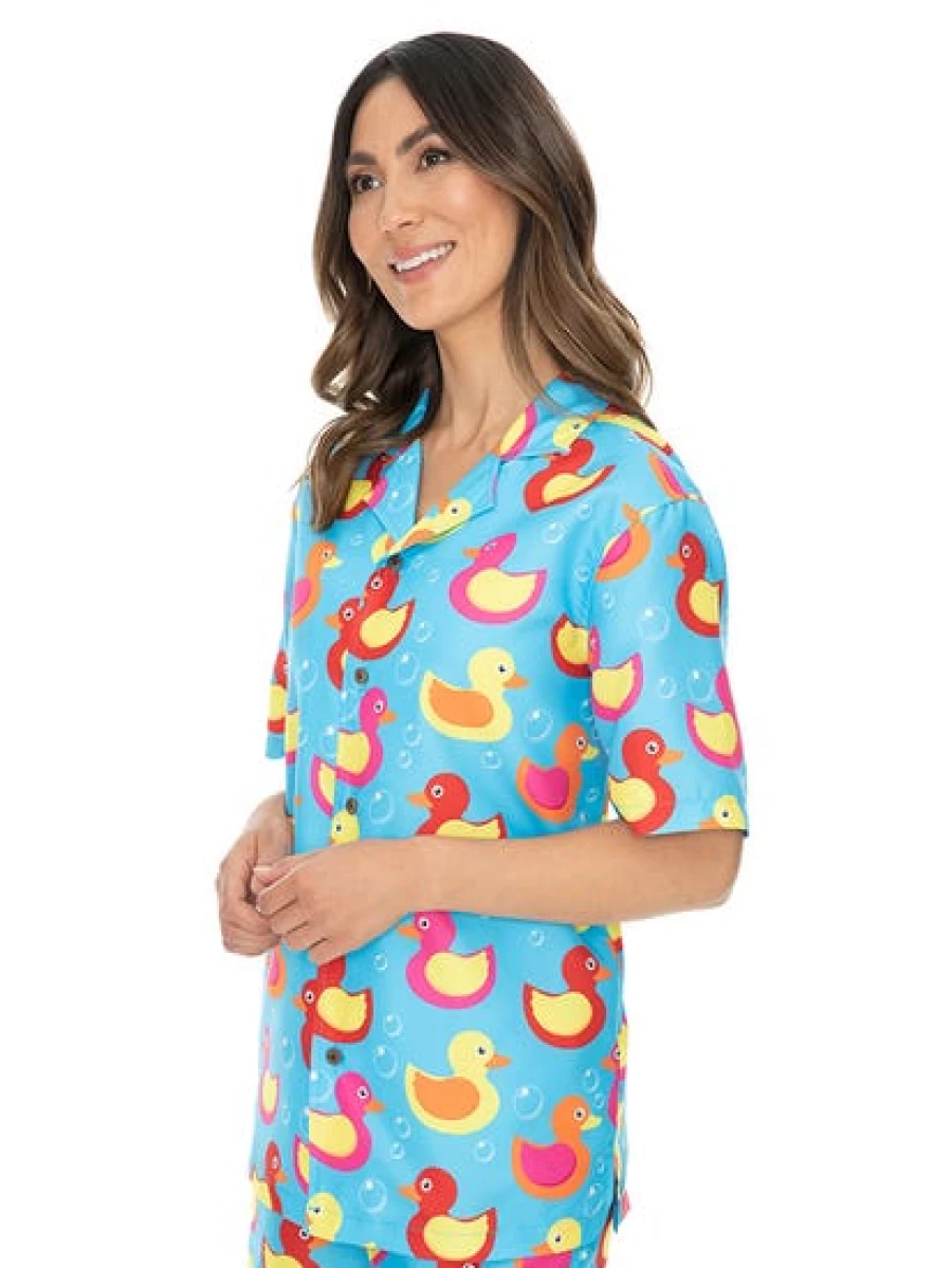 Pacifica Unisex Short Sleeve Party Shirt with Fun Duck Print - Multi Color Casual Top for Men & Women