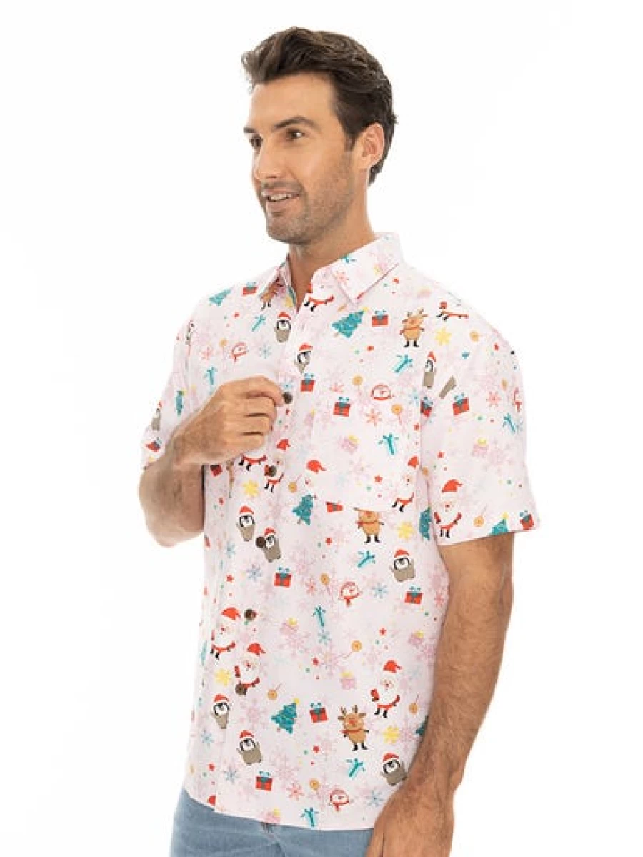Lowes Men's Pink Santa Printed Christmas T-Shirt Holiday Festive Top