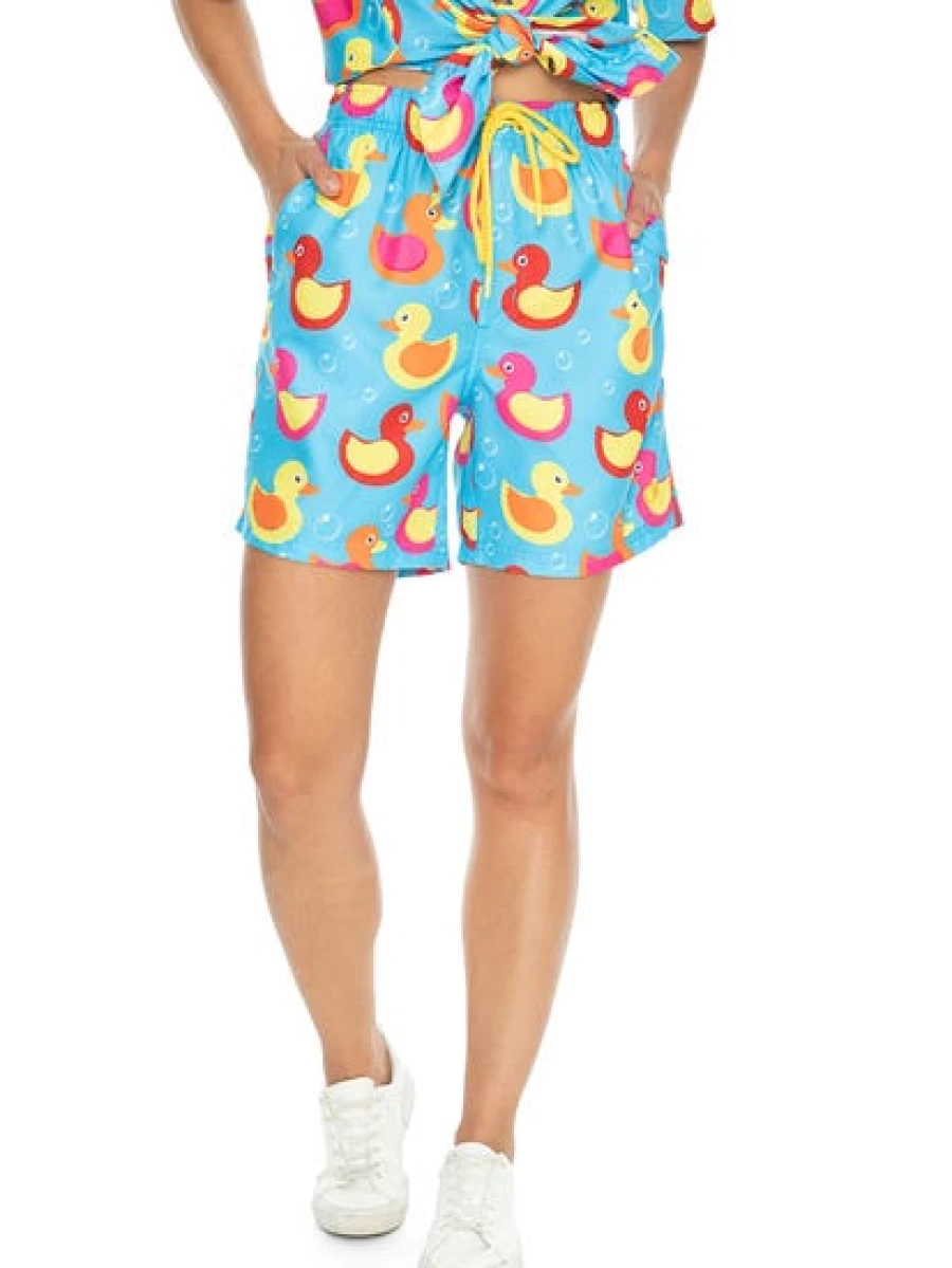 Pacifica Men's Aqua Multi-Color Duck Print Party Shorts