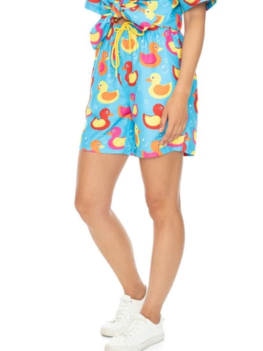 Pacifica Men's Aqua Multi-Color Duck Print Party Shorts