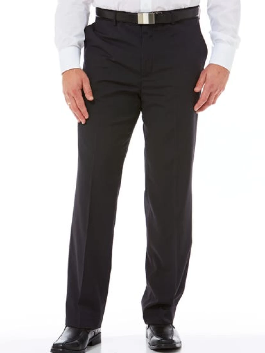 Robert Huntley Men's Navy Microfibre Trousers - Regular Fit Comfortable Dress Pants