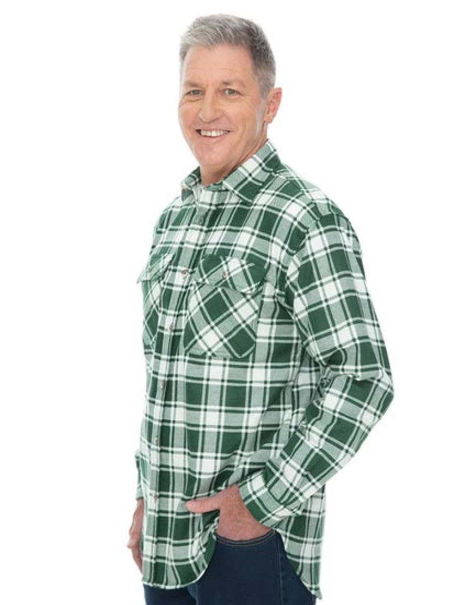 Lowes Men's Flannelette Shirt in Green and Navy - Soft Plaid Long Sleeve Shirt