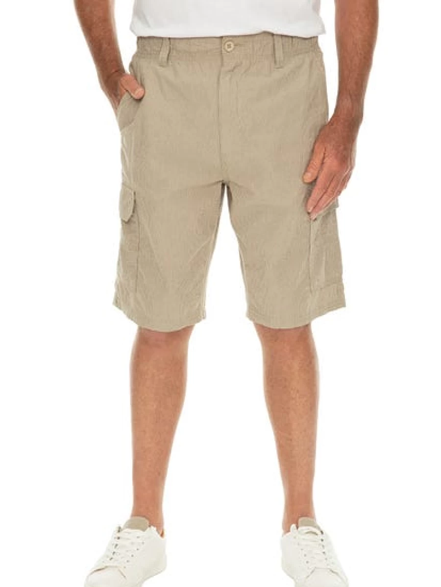 Elliotts Men's Beige Pinstripe Cargo Shorts with Elastic Waist - Comfortable & Stylish