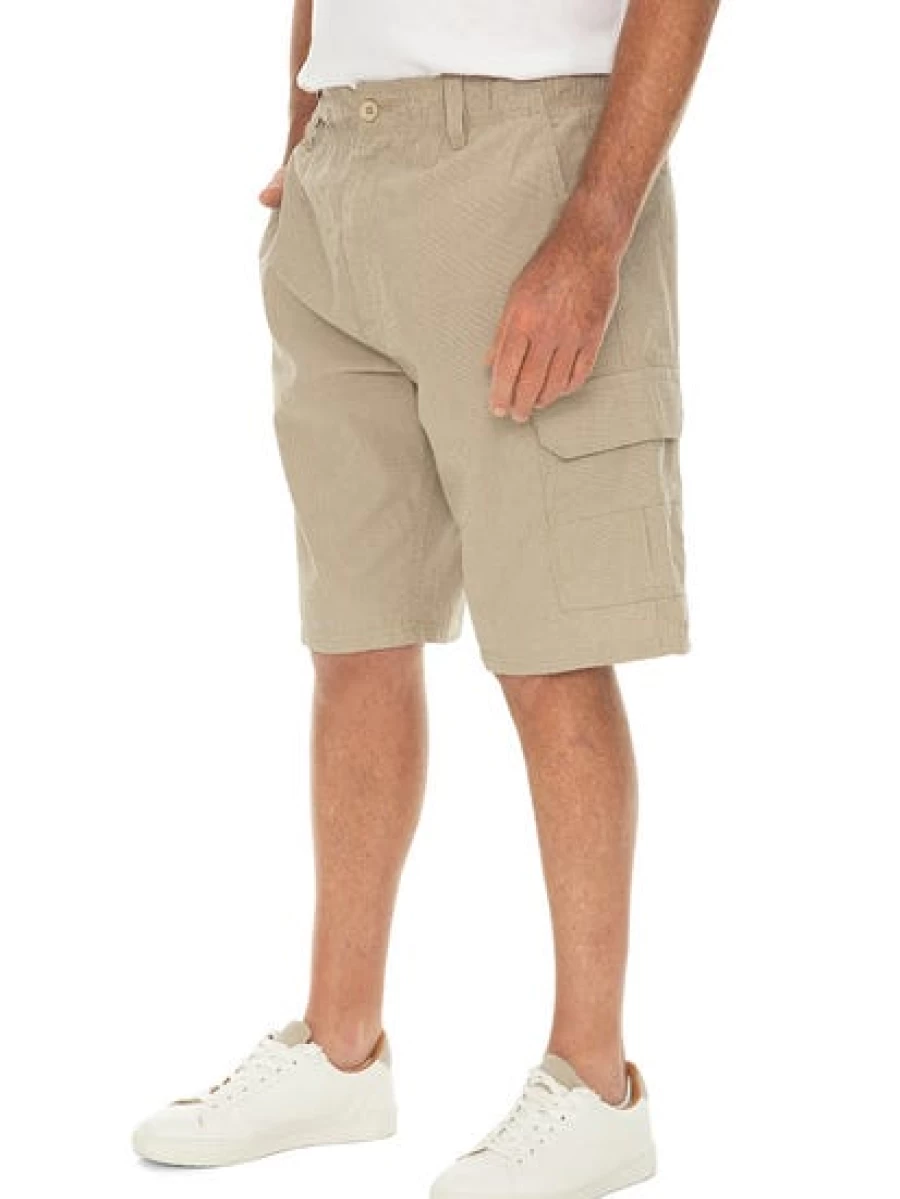 Elliotts Men's Beige Pinstripe Cargo Shorts with Elastic Waist - Comfortable & Stylish