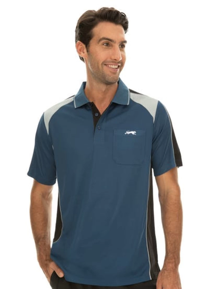 Men's Cougars Quick-Dry Polo Shirt - Blue Black & Silver Grey Moisture-Wicking Golf Tee