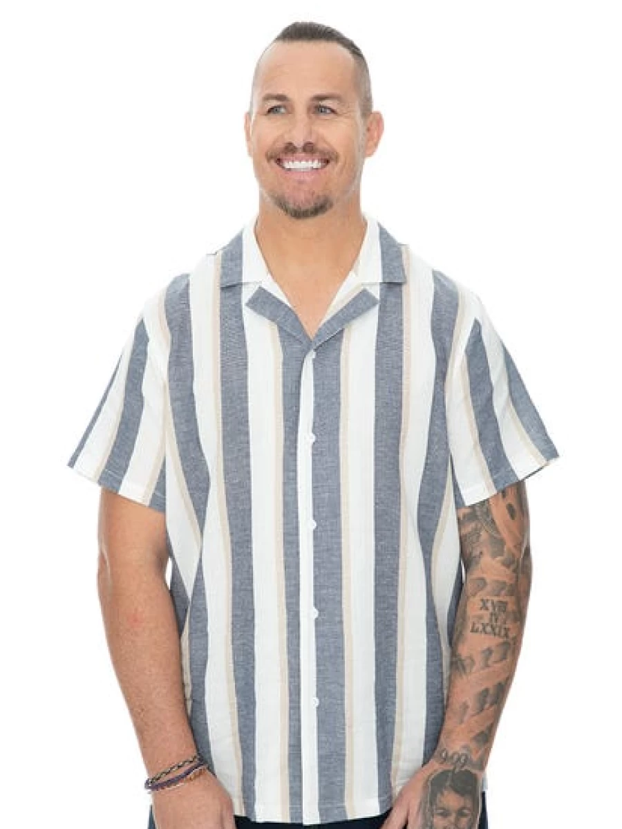 BUILT N FIT Men's Navy Striped Shirt - Big & Tall Casual Button Down Top