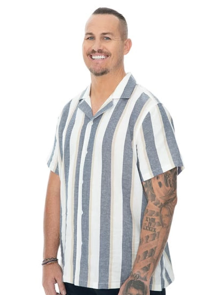 BUILT N FIT Men's Navy Striped Shirt - Big & Tall Casual Button Down Top