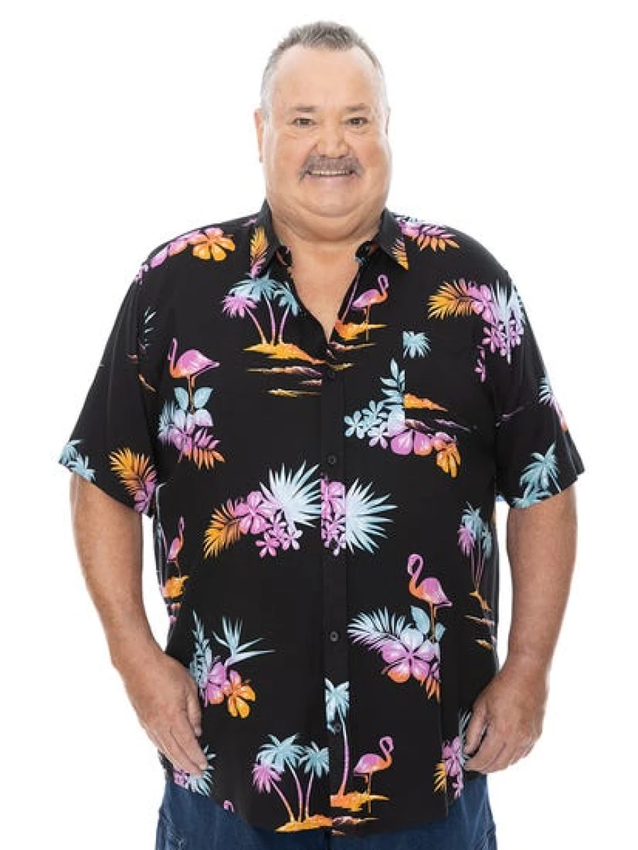 BUILT N FIT Men's Flamingo Print Short Sleeve Hawaiian Shirt - Big & Tall Tropical Vacation Shirt