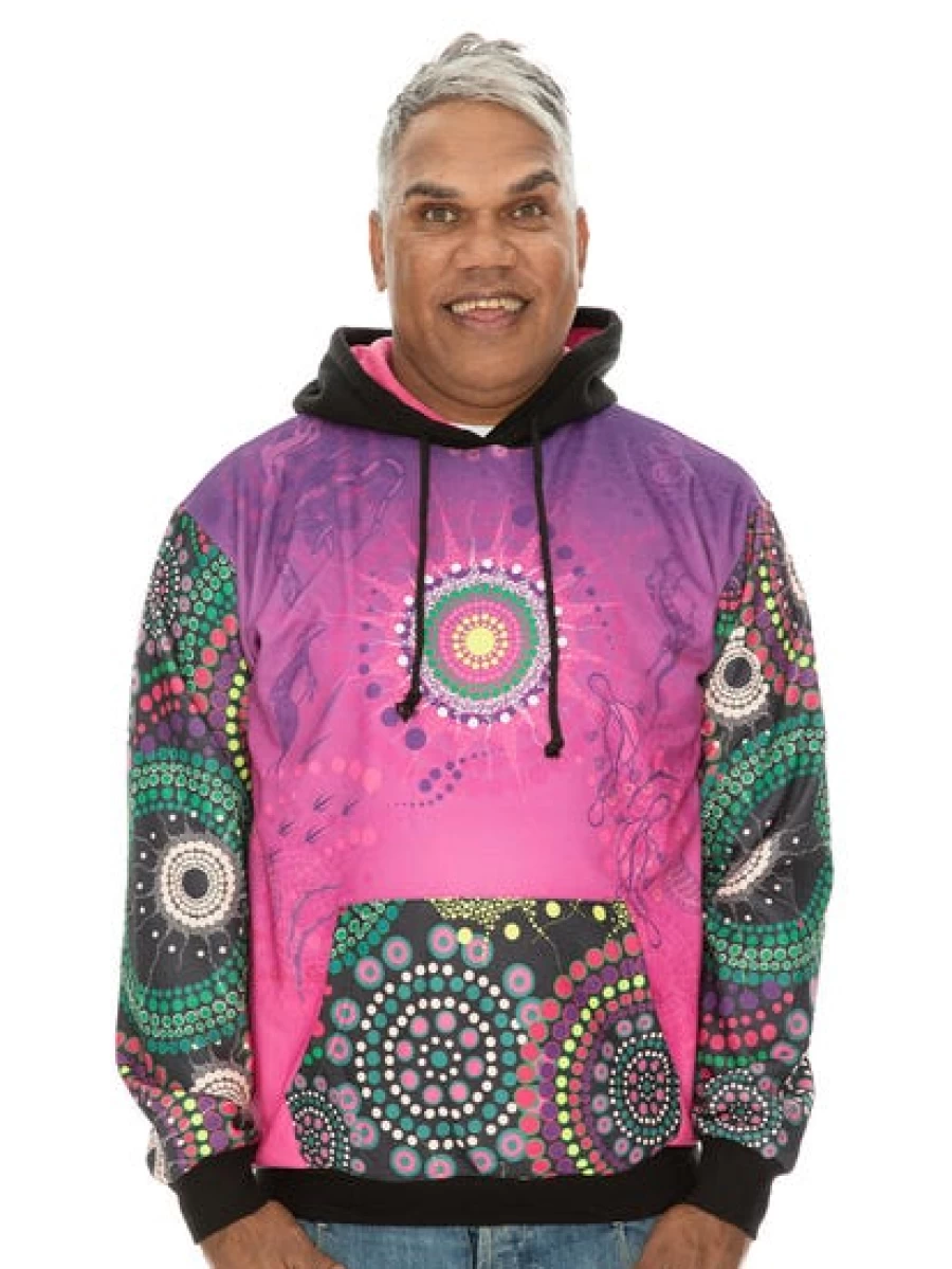 Gumaraa Men's Indigenous Pink Printed Hoodie - Stylish Casual Pullover
