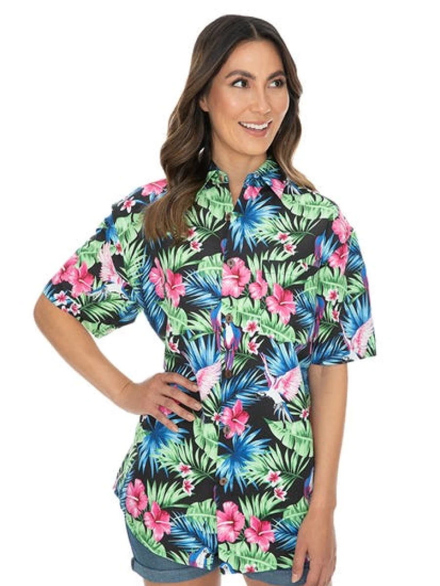 Lowes Men's Hawaiian Shirt with Multi Parrot Print - Tropical Aloha Beach Shirt