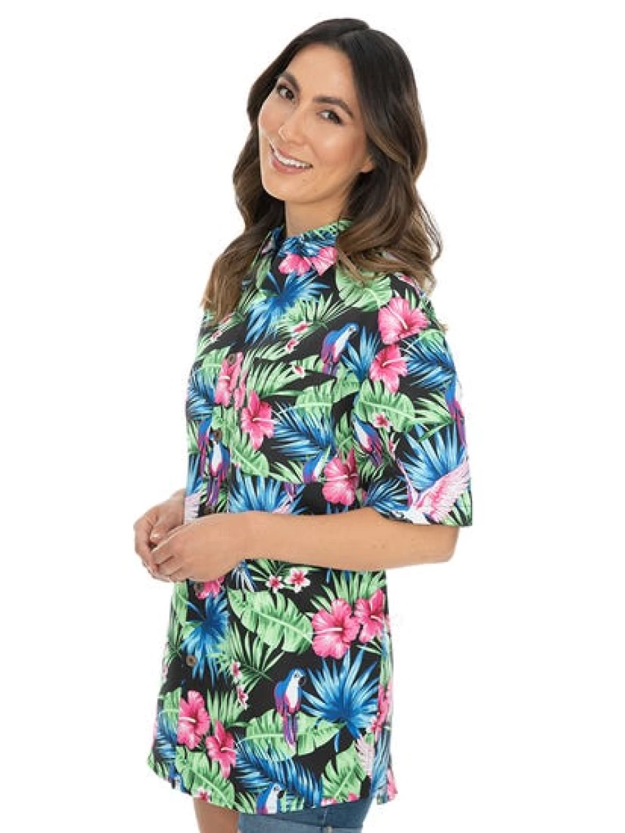 Lowes Men's Hawaiian Shirt with Multi Parrot Print - Tropical Aloha Beach Shirt