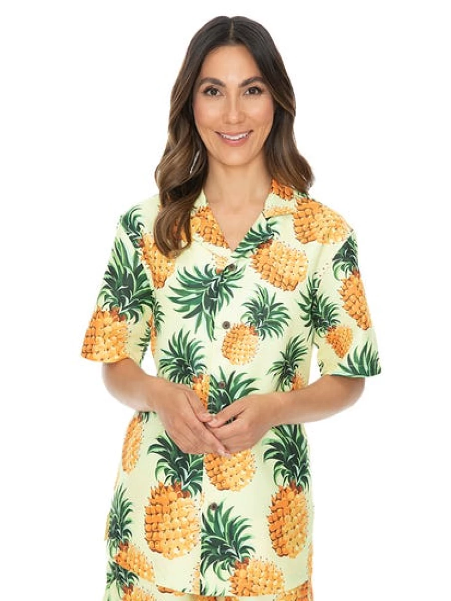 Pacifica Unisex Yellow Pineapple Print Short Sleeve Party Shirt for Men & Women