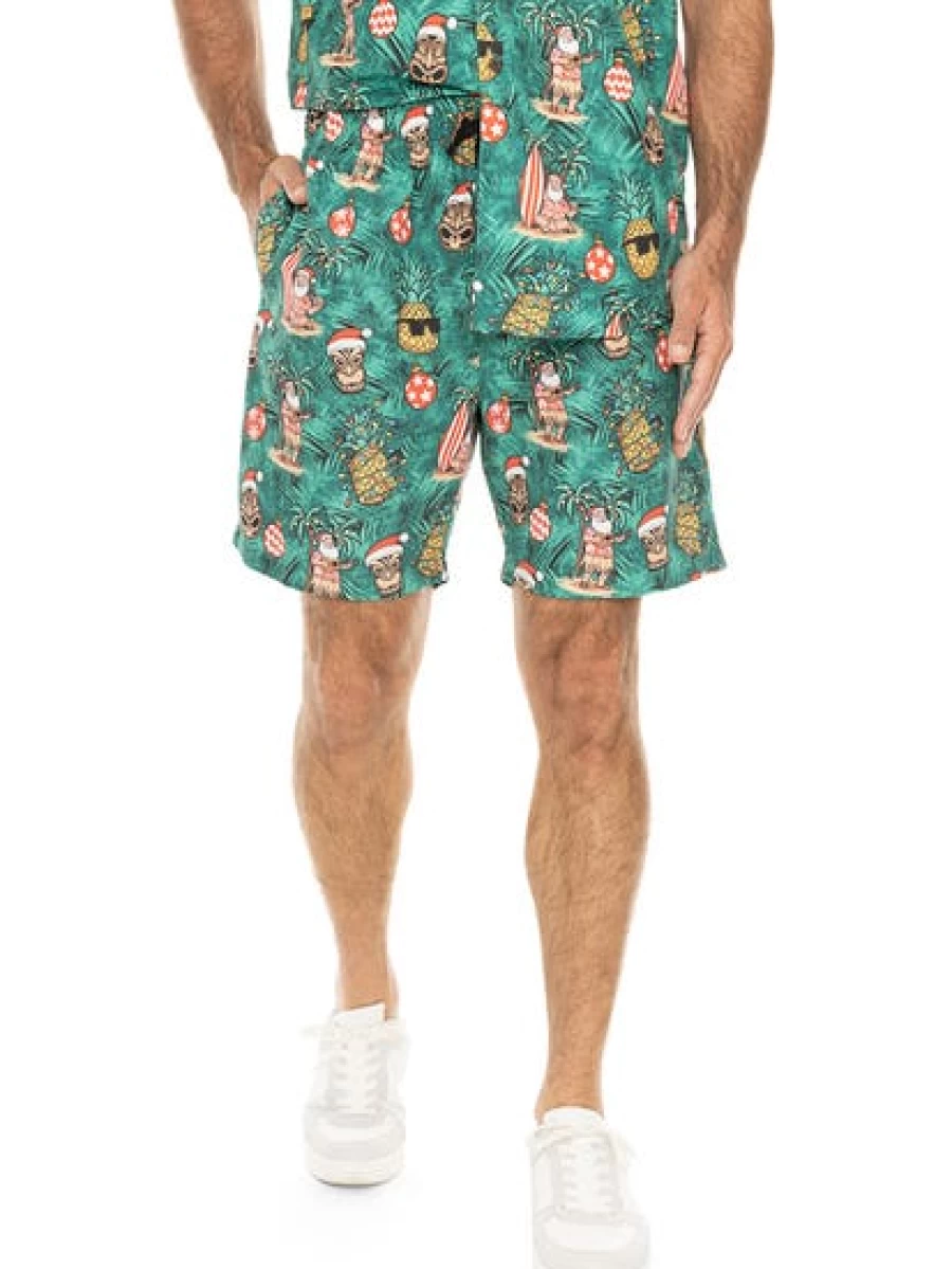 Lowes Men's Christmas Printed Tiki Shorts in Green