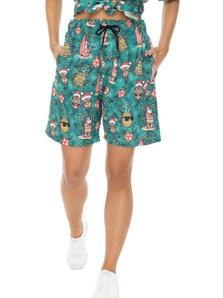 Lowes Men's Christmas Printed Tiki Shorts in Green