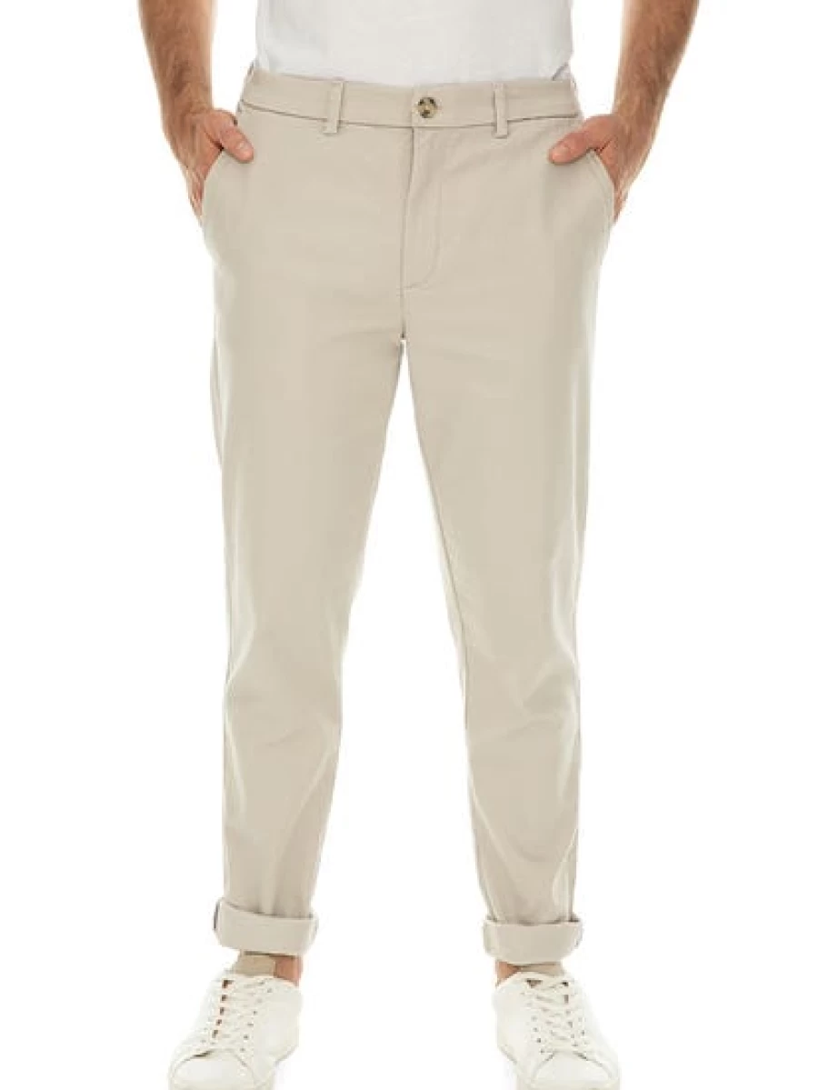 "Traders Men's Slim Fit Super Stretch Chinos in Beige | Comfortable & Stylish"