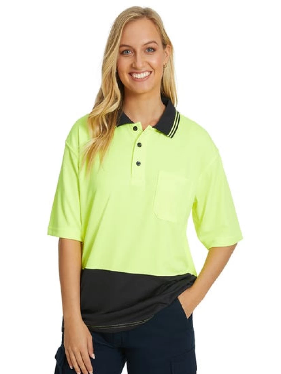 Traders Men's Hi-Vis Cool Dry Polo Shirt - Yellow & Navy Safety Workwear