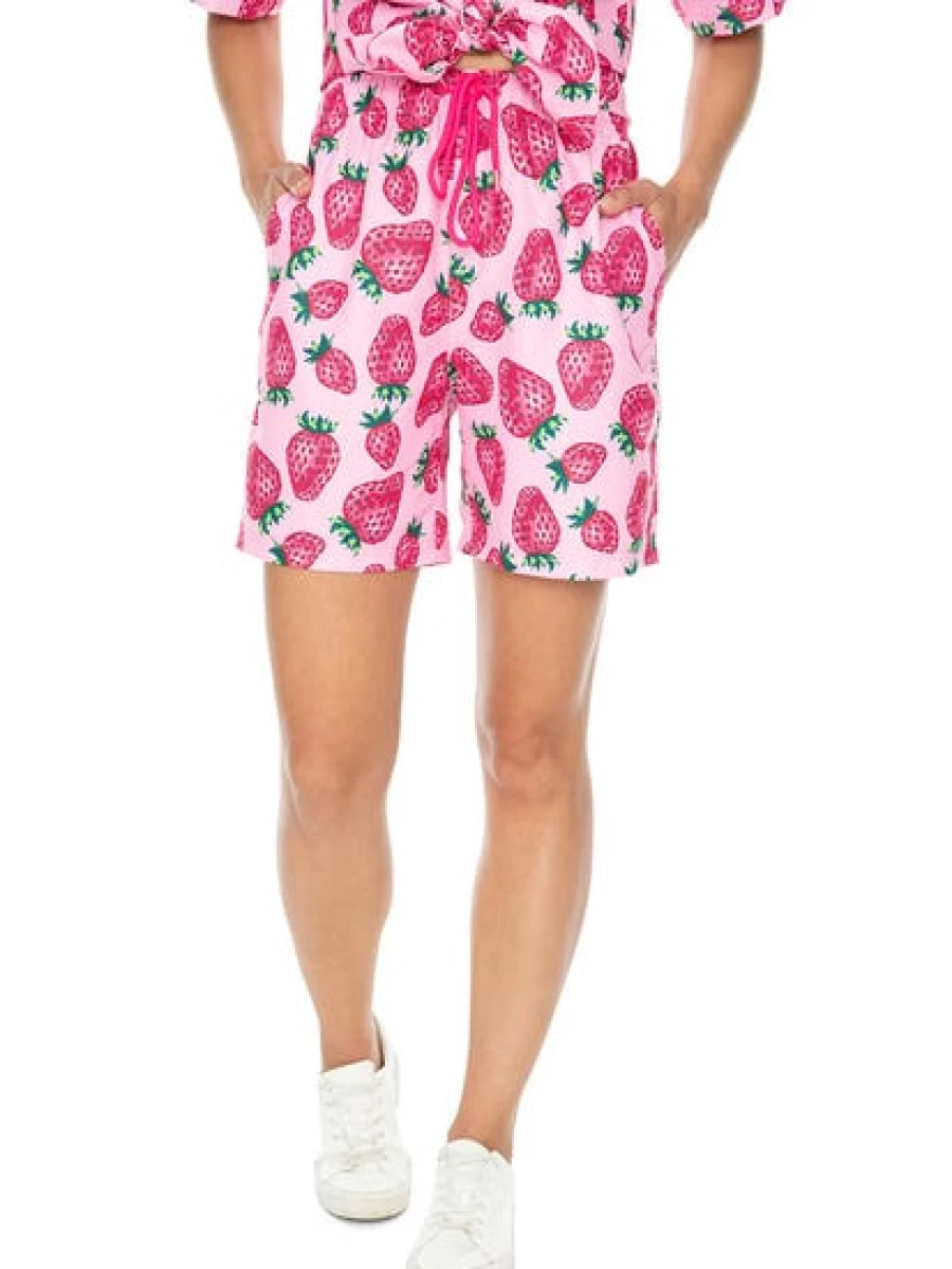 Pacifica Unisex Pink Strawberry Print Matching Party Shorts for Couples