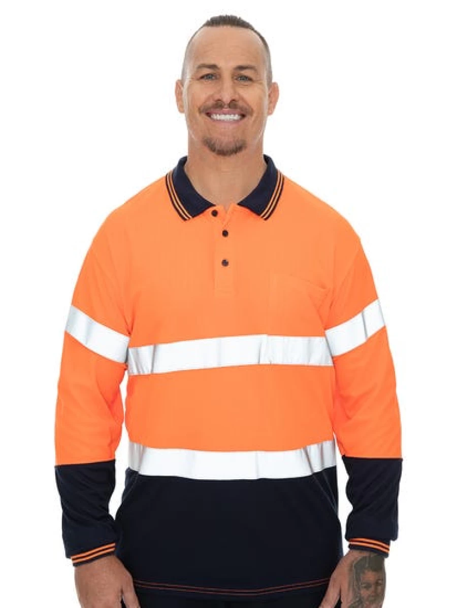 Men's Traders Orange & Navy Contrast Trim Long Sleeve Polo Shirt