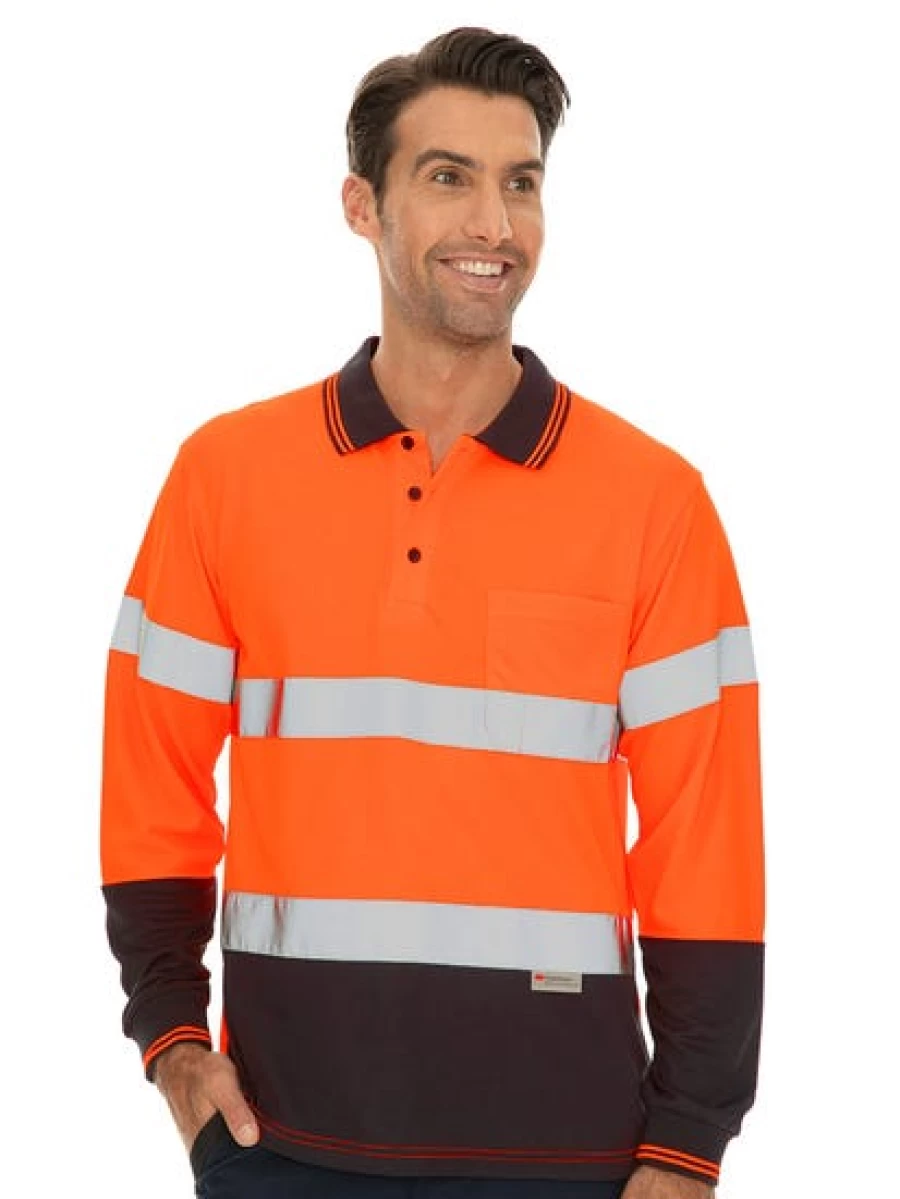 Men's Traders Orange & Navy Contrast Trim Long Sleeve Polo Shirt