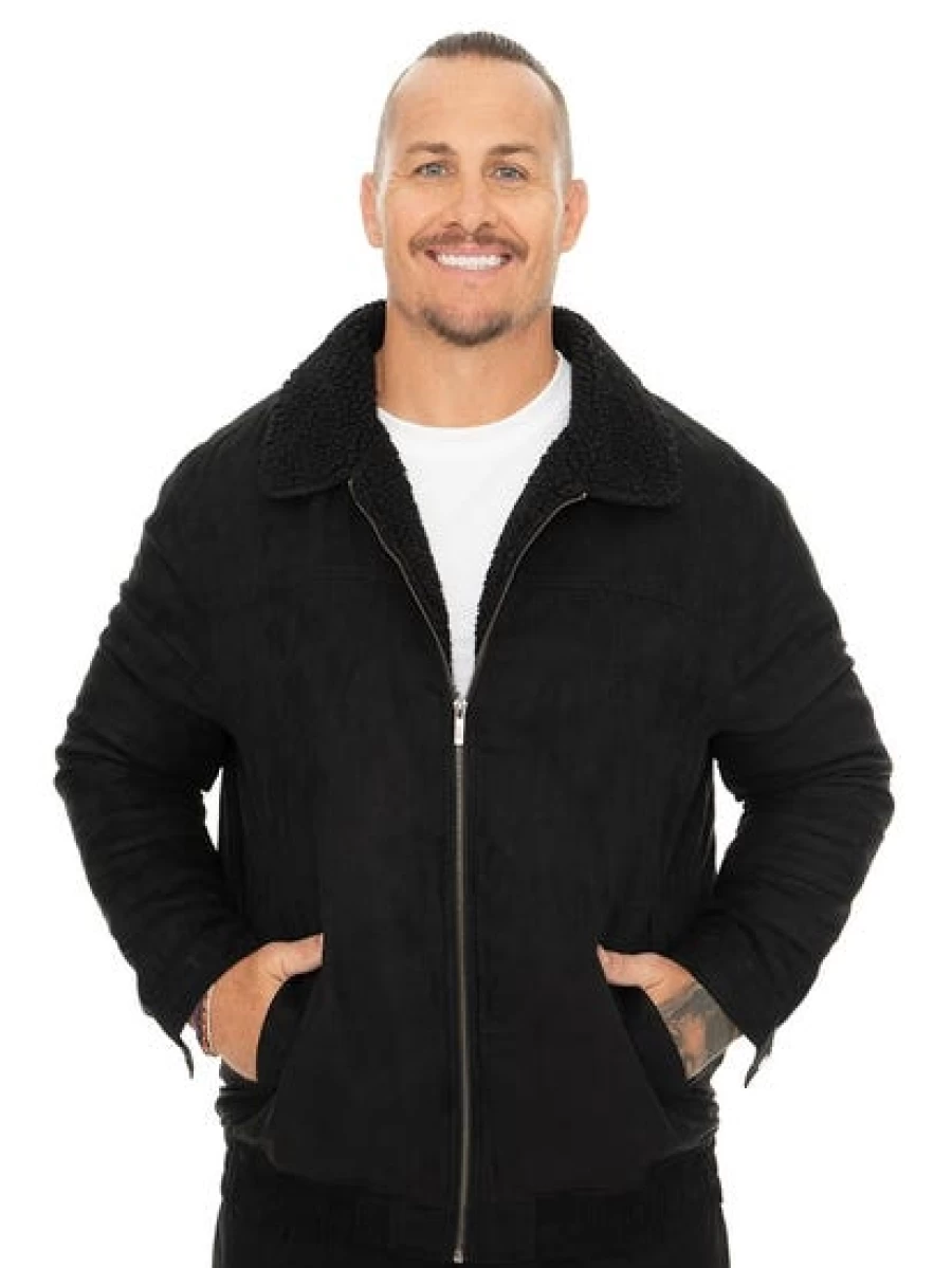 DBK Men's Black Suede Jacket with Sherpa Collar - Big & Tall Winter Coat
