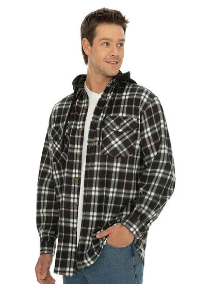 Lowes Men's Black Check Polar Fleece Hooded Shirt